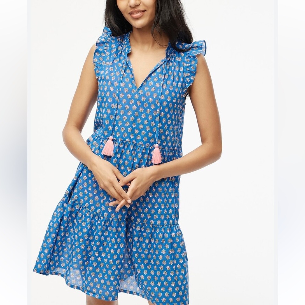 J. Crew Blue and White Sleeveless Sundress with Flutter Sleeves